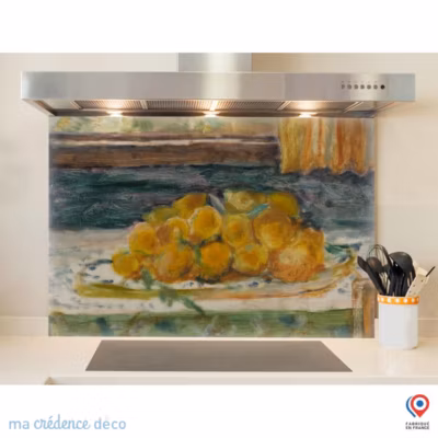 Crédence cuisine fond de hotte Pierre Bonnard, Nature morte aux citrons – Verre trempé – L 70 cm x H 60 cm – MaCrédenceDéco