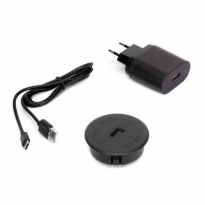 Emuca Chargeur de surface sans fil pour mobile Airtop 2 avec USB-A, D60mm, 5V DC / 2.1A (USB-10W/Qi-10W), Plastique noir