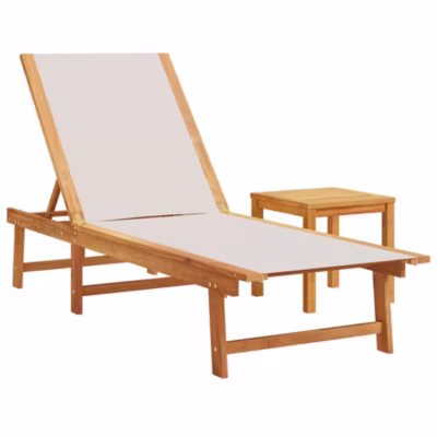 Chaise longue et table gris bois d&rsquo;acacia solide et textilène vidaXL