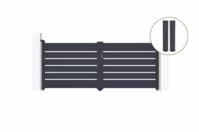 Portail battant 3m VOGEL H.120cm alu gris + 2 poteaux 20x20cm H.166cm