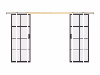 Porte coulissante double avec système à galandage en aluminium et verre trempé dépoli – 2 x H205 x L73 cm – WILDEN II