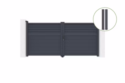 Portail battant 3m CARPATIA H.140cm alu + 2 poteaux EIFEL 15x15cm H.166cm GRIS