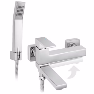 Robinet mitigeur de bain mural, bec pivotant rabattable + douchette incluse ZICCO – SANIVERRE
