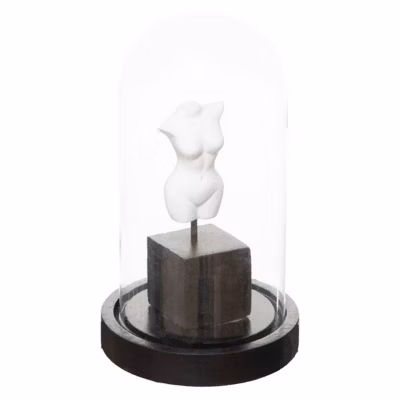 Cloche Subli – résine et verre – noir et blanc – H21 cm – Atmosphera