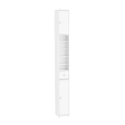 Colonne de Salle de Bain Étroite Hydrofuge avec Étagères et Tiroirs Réglables – Armoire Gain de Place Blanche