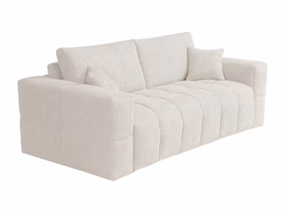 Canapé 4 places convertible express en tissu bouclette beige – Couchage 160 cm – Matelas 16 cm ISSORO