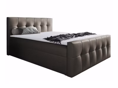 Lit continental Baltimore 138, Double, Marron, Faux cuir, Disponible