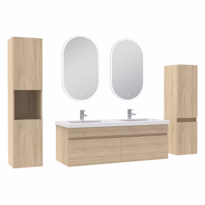 Meubles double vasque 120cm colonnex2 + vasque + miroir LED Chêne Wotan
