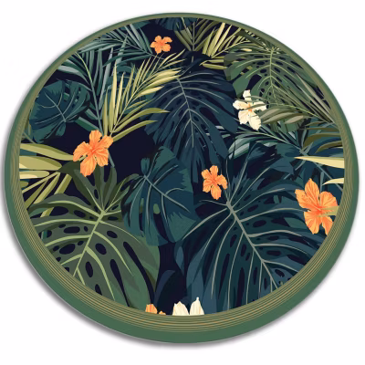 Tapis vinyle rond pour l&rsquo;entrée Tulup fi50 cm Idéal pour le salon Feuilles tropicales