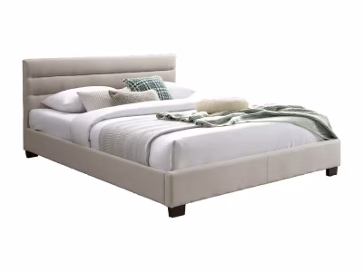 Lit 140 x 190 cm – Tissu – Beige – FAUSTIN