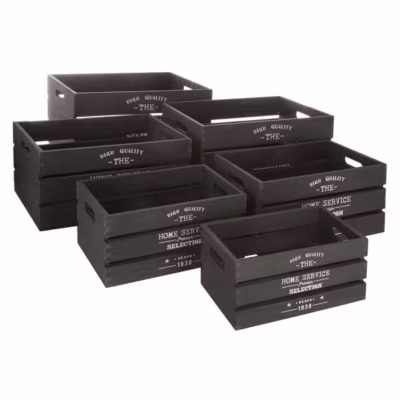 Set de 6 caisses cagettes Facto – bois – noir – Atmosphera