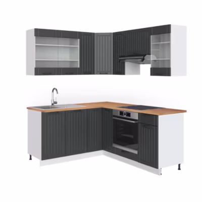 Vicco Cuisine en angle Anthracite maison de campagne/blanc 160x190cm , PT Chêne
