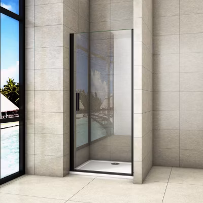 Aica Porte De Douche Pivotante Noir Mat 100x200cm En 8mm Verre Anticalcaire