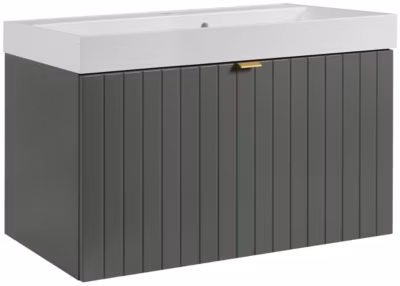 Meuble vasque suspendu HARMO 80 cm avec vasque encastrée en résine Façade rainuré vert