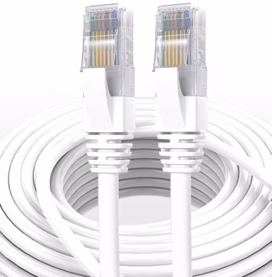 Elfcam – Câble Ethernet RJ45 Cat 7 SFTP 0.5m (Rond Blanc), 10Gbps, 600MHz, Cuivre, Anti-Interférences