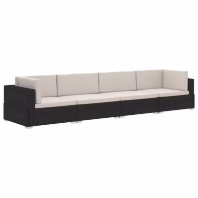 vidaXL Canapés de jardin 4 pcs avec coussins Résine tressée Noir