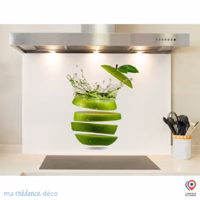 Crédence cuisine fond de hotte Pomme découpée – Alu composite – L 90 cm x H 60 cm – MaCrédenceDéco
