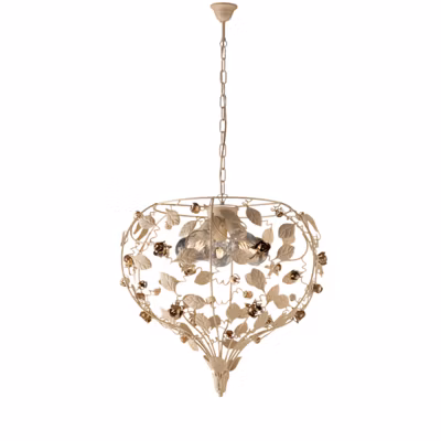 Bella Lustre en fer laqué décapé ivoire 5 lumières 125 d.68 BL196-5-AV