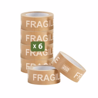 Pack and Move – Lot 6 rouleaux ruban adhésif kraft « fragile » pour emballage et déménagement – 50 m – Qualité Premium