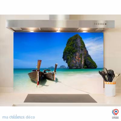 Crédence cuisine fond de hotte Rairay beach Thailande – Verre trempé – L 90 cm x H 70 cm – MaCrédenceDéco