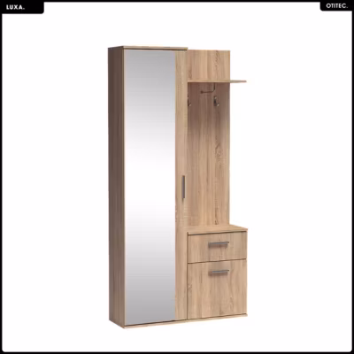 Meuble d entrée complet – avec penderie étagères chaussures et miroir – LUXA – Chêne Sonoma