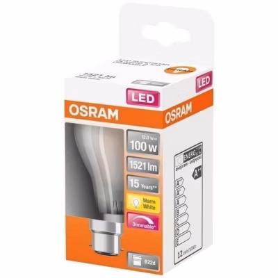 Ampoule LED OSRAM – Verre dépoli variable 12W b22 1521lm 2700K chaud