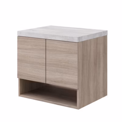 Meuble sous vasque OSLO – Chêne fumé & plan à poser Gris béton L. 60 cm – Saniverre