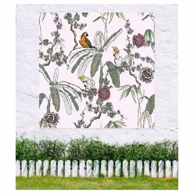 Tenture murale extérieure imprimée PERROQUETS, H.1.5 x L.1.5 m, Made in France par Scenolia