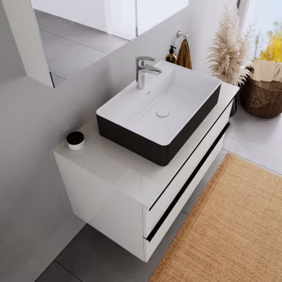 Vasque Lavabo design rectangulaire à poser Lave main fonte minérale Salle de bain – Noir mat / Blanc mat – 60x40x14cm – DURABREZZA