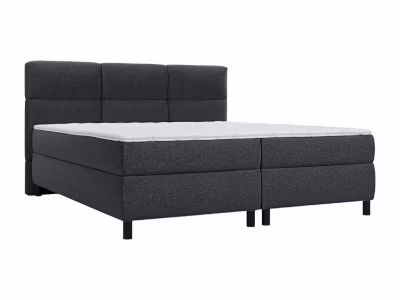 Ensemble complet boxspring tête de lit capitonnée + sommiers + matelas + surmatelas – 2 x 80 x 200 cm – Tissu – Anthracite  – LODI