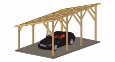 Carport monopente300cm x  8 poteaux bois DOUGLAS Français(Charpente – Auvent – Abri voiture)