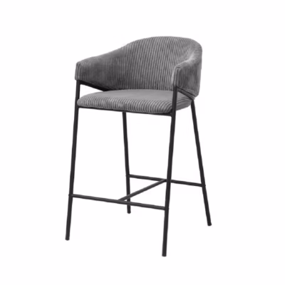 Chaise de comptoir IMANY  Velours côtelé gris foncé  Avec accoudoirs  Pieds en métal noir  Style design/industriel