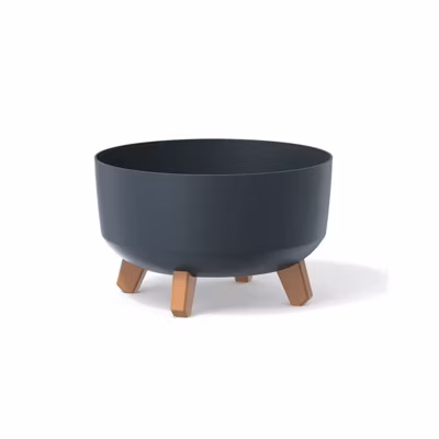 Pot de fleurs Gracia – Anthracite – Pied effet bois – Volume 6.8L – Diamètre 28.50cm