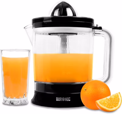 JE416 Presse agrumes 40W Capacité 1,6 litre Filtre réglable pour la pulpe Jus oranges citrons agrume frais Duronic