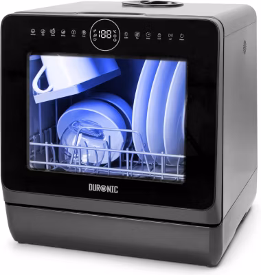 DW5 BK Lave vaisselle de table 950W 6 programmes lavage séchage Machine compacte posable Gain de place Sécurité enfants Duronic