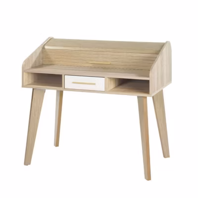 Bureau Dos d&rsquo;âne Vintage Chêne 1 Tiroir Blanc L 104 H 95.1 P 60 cm – L 104 x l 60 x H 95 cm