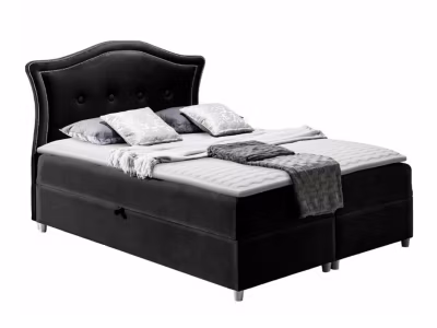 Lit continental Baltimore 135, Double, Noir, Tissu, Disponible