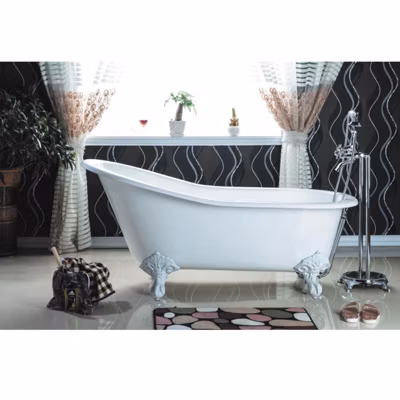 Baignoire sur pieds en fonte petite taille ASHFORD Blanche 138 cm Pieds blancs