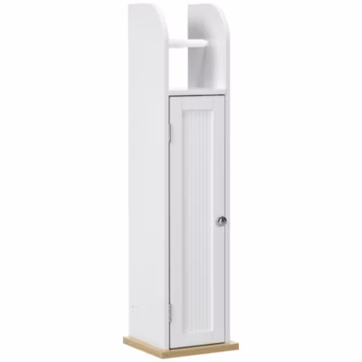 Support papier toilette – armoire pour papier toilette – porte, 2 étagères, sortie papier blanc bois clair