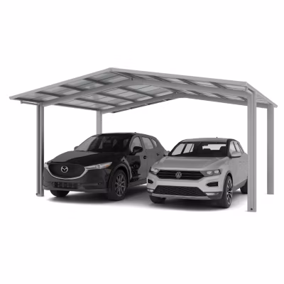 Carport double En M, charge de toiture 100kg/m²-  Anodisé coloris inox brillant – Ximax Linea Standard