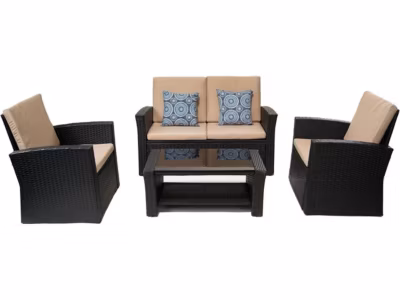 Ensemble de meubles de terrasse « Ilana »  4 pièces  Osier  Noir