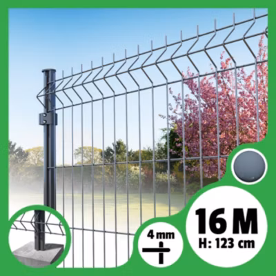 Kit grillage rigide poteaux ronds – longueur 16 mètres – 123 cm, Gris Anthracite, A sceller