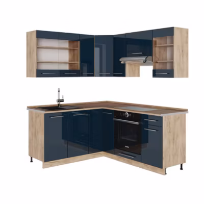 Vicco Armoires de cuisine bleu foncé brillant/chêne doré 160.5×56.1cm sans PT