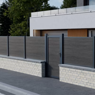 Kit Portillon Composite SANTOS Ardoise – Hauteur : 183cm – Largeur max : 120 cm – Largeur ajustable – Compatible clôture SANTOS