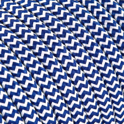 Fil Électrique Tissu Zébré Bleu et Blanc 3x075mm² – Câble Électrique Textile de Qualité