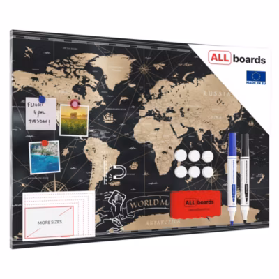Tableau Magnétique en Métal Motif Carte du Monde Noir Vintage 90x60cm, MetalBoards pour tout type d&rsquo;Aimants