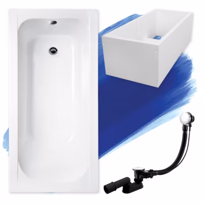 Baignoire rectangulaire 150 x 70 CONTINEA acrylique blanc + Support stabilisateur en polystyrène + Pieds + Vidage à chromé
