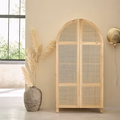 Armoire 2 portes en bois massif et cannage