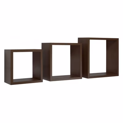 Ensemble de 3 étagères murales, cubes décoratifs, cubes muraux, wengé, 35×35, 30×30 et 25×25 cm de profondeur 15,5 cm – Nightmare