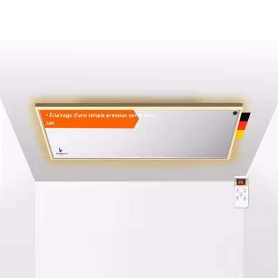 Chauffage infrarouge avec éclairage LED, télécommande et montage au plafond – IP44, 800W